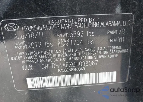 2012 Hyundai Elantra Gls from USA, damaged, VIN 5NPDH4AEXCH098067